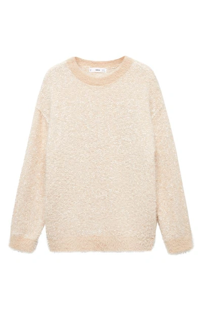Shop Mango Faux Fur Trim Sweater In Pastel Pink