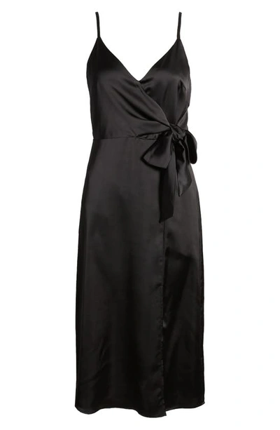 Shop Chelsea28 Side Tie Satin Dress In Black