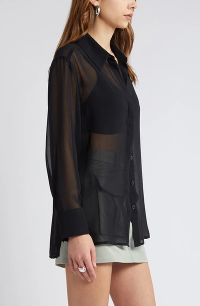 Shop Open Edit Oversize Semisheer Button-up Shirt In Black