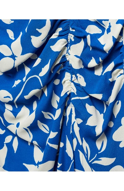 Shop Mango Floral Side Slit High Waist Midi Skirt In Blue