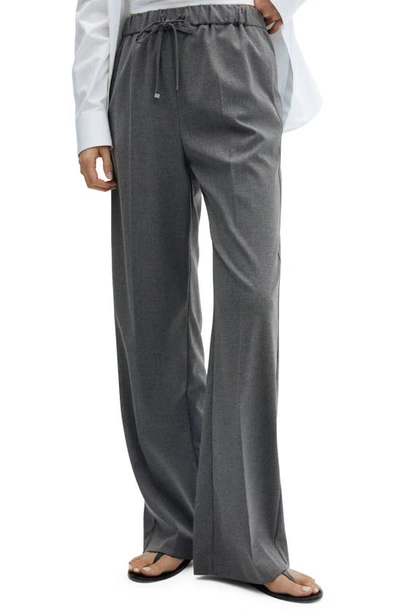 Mango Elastic Pinstripe Tie Front Pants In Gray In Medium Heather Grey