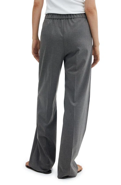 Shop Mango Wide Leg Drawstring Pants In Medium Heather Grey