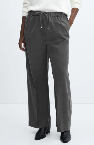 Mango Elastic Pinstripe Tie Front Pants In Gray In Medium Heather Grey
