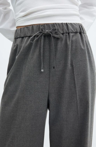 Shop Mango Wide Leg Drawstring Pants In Medium Heather Grey