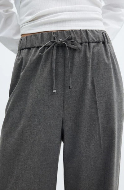 Mango Elastic Pinstripe Tie Front Pants In Gray In Medium Heather Grey