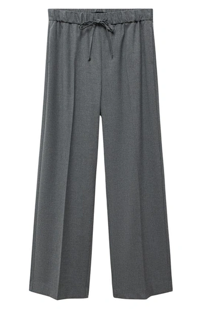 Mango Elastic Pinstripe Tie Front Pants In Gray In Medium Heather Grey