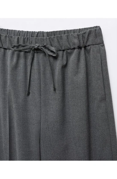 Shop Mango Wide Leg Drawstring Pants In Medium Heather Grey
