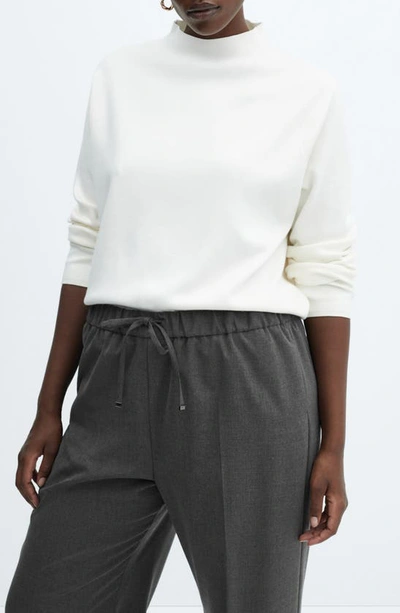 Mango Elastic Pinstripe Tie Front Pants In Gray In Medium Heather Grey