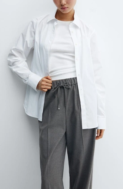 Mango Elastic Pinstripe Tie Front Pants In Gray In Medium Heather Grey