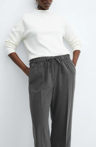 Mango Elastic Pinstripe Tie Front Pants In Gray In Medium Heather Grey