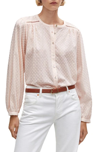 Shop Mango Plumeti Clip Dot Long Sleeve Button-up Shirt In Pastel Pink