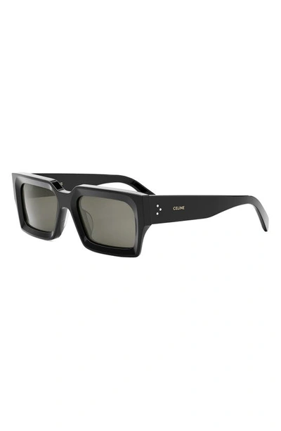 Shop Celine 54mm Rectangular Sunglasses In Shiny Black / Smoke