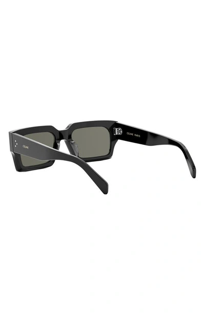 Shop Celine 54mm Rectangular Sunglasses In Shiny Black / Smoke