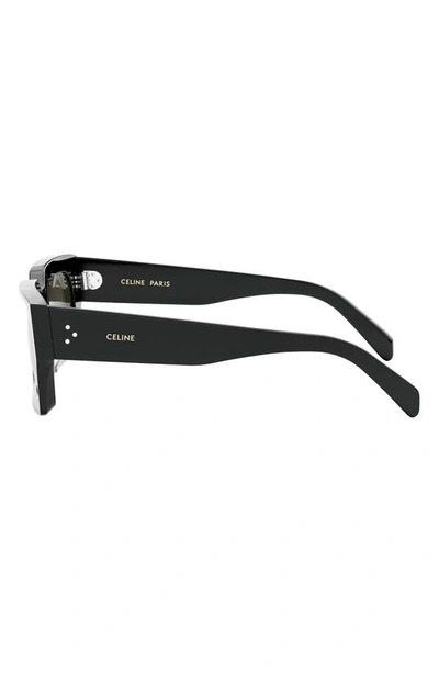 Shop Celine 54mm Rectangular Sunglasses In Shiny Black / Smoke