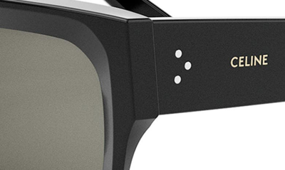 Shop Celine 54mm Rectangular Sunglasses In Shiny Black / Smoke