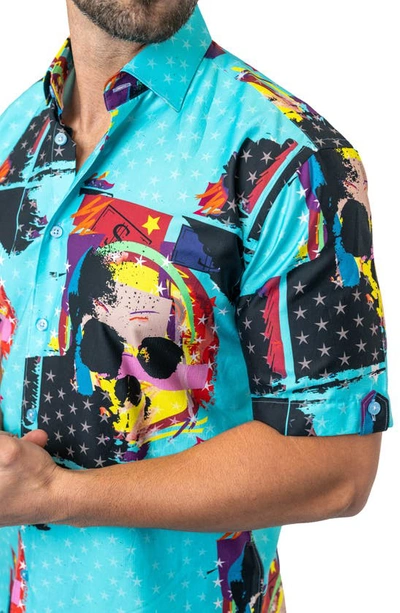 Maceoo Galileo Skullstar Blue Short Sleeve Button-up Shirt In Blue