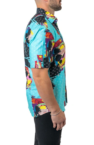 Maceoo Galileo Skullstar Blue Short Sleeve Button-up Shirt In Blue