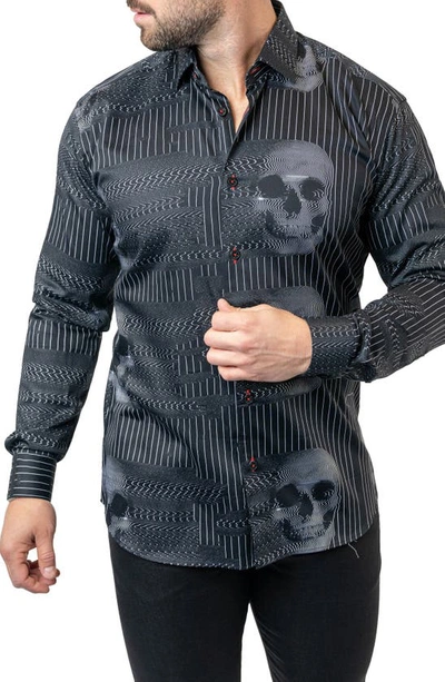 Shop Maceoo Fibonacci Skulls Ghost Contemporary Fit Button-up Shirt In Black