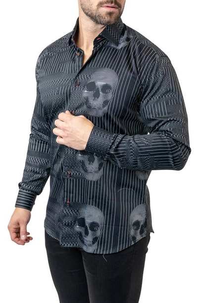 Shop Maceoo Fibonacci Skulls Ghost Contemporary Fit Button-up Shirt In Black