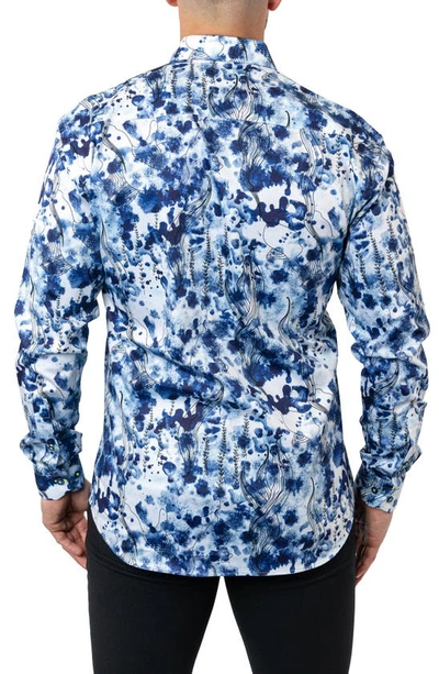 Maceoo Fibonacci Atlantis Blue Egyptian Cotton Button-up Shirt In Blue