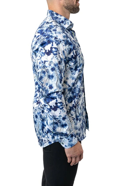 Maceoo Fibonacci Atlantis Blue Egyptian Cotton Button-up Shirt In Blue
