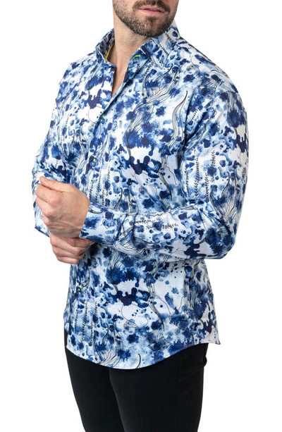 Maceoo Fibonacci Atlantis Blue Egyptian Cotton Button-up Shirt In Blue