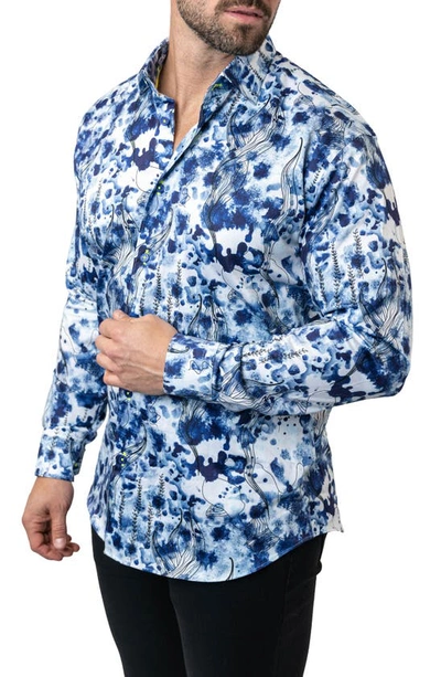 Maceoo Fibonacci Atlantis Blue Egyptian Cotton Button-up Shirt In Blue