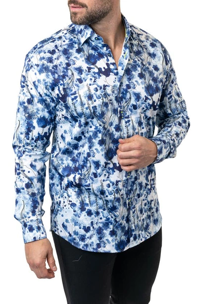 Maceoo Fibonacci Atlantis Blue Egyptian Cotton Button-up Shirt In Blue
