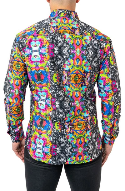 Maceoo Fibonacci Adid Dog Contemporary Fit Button-up Shirt In Black/ Blue/ Pink Multi