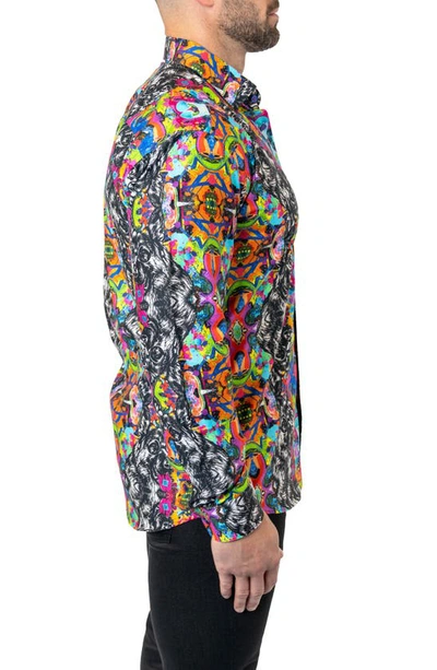 Maceoo Fibonacci Adid Dog Contemporary Fit Button-up Shirt In Black/ Blue/ Pink Multi