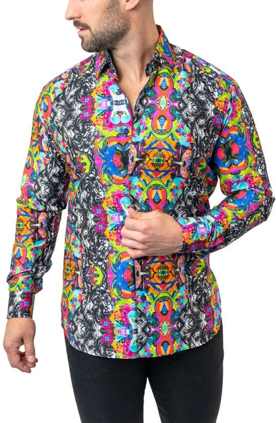 Maceoo Fibonacci Adid Dog Contemporary Fit Button-up Shirt In Black/ Blue/ Pink Multi