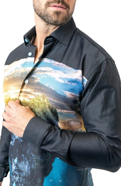 Maceoo Fibonacci Skull Island Cotton Button-up Shirt In Black