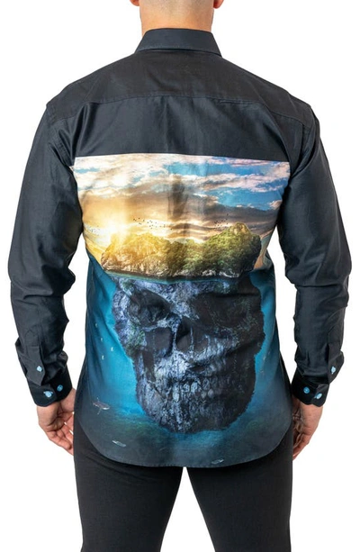 Shop Maceoo Fibonacci Skull Island Cotton Button-up Shirt In Black