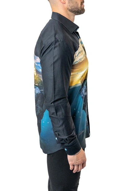 Maceoo Fibonacci Skull Island Cotton Button-up Shirt In Black