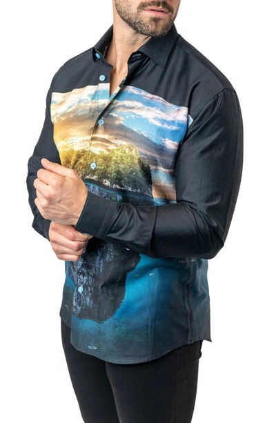 Maceoo Fibonacci Skull Island Cotton Button-up Shirt In Black