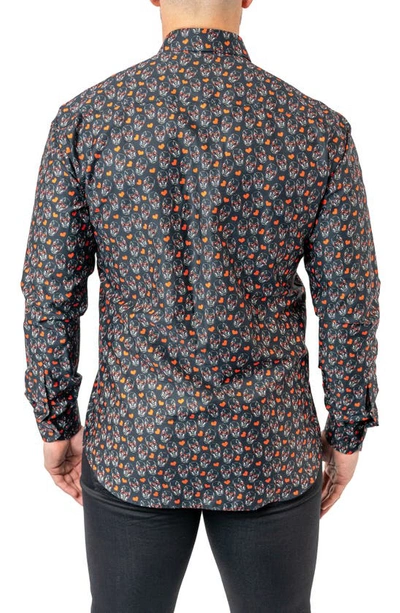 Maceoo Fibonacci Skull Heart Contemporary Fit Button-up Shirt In Black