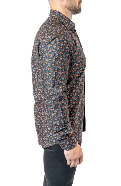 Maceoo Fibonacci Skull Heart Contemporary Fit Button-up Shirt In Black