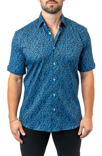 Shop Maceoo Galileo River 90 Blue Contemporary Fit Short Sleeve Button-up Shirt