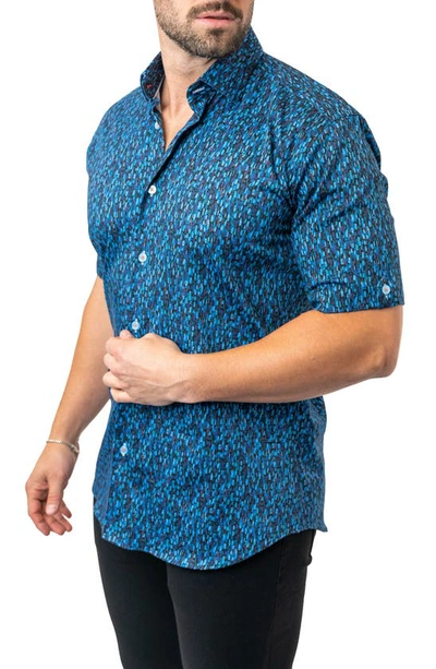 Shop Maceoo Galileo River 90 Blue Contemporary Fit Short Sleeve Button-up Shirt