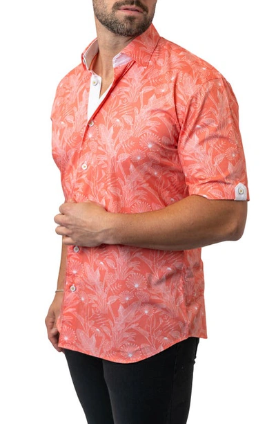 Shop Maceoo Galileo Leaf 45 Orange Contemporary Fit Short Sleeve Button-up Shirt