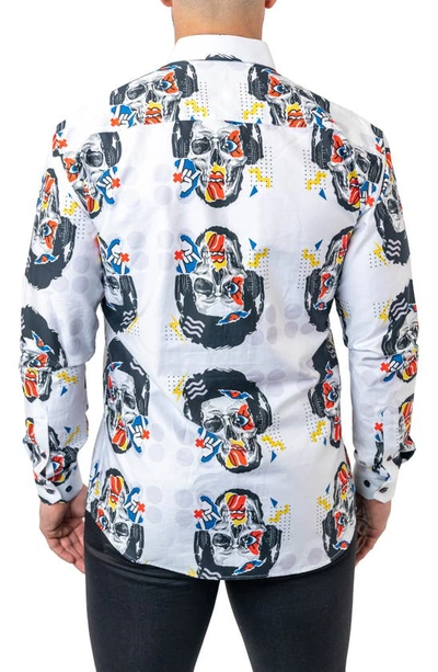 Maceoo Fibonacci Stretchskullpuppet Performance Button-up Shirt In White