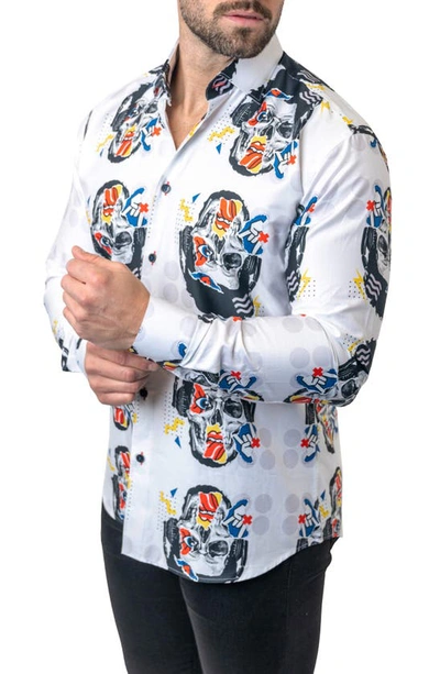 Maceoo Fibonacci Stretchskullpuppet Performance Button-up Shirt In White