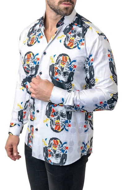 Maceoo Fibonacci Stretchskullpuppet Performance Button-up Shirt In White