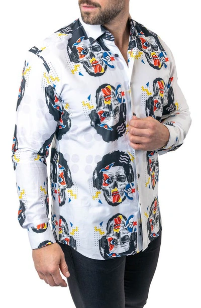 Maceoo Fibonacci Stretchskullpuppet Performance Button-up Shirt In White