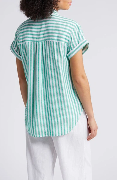 Shop Caslon Linen Blend Camp Shirt In Green Bright Katie Stripe