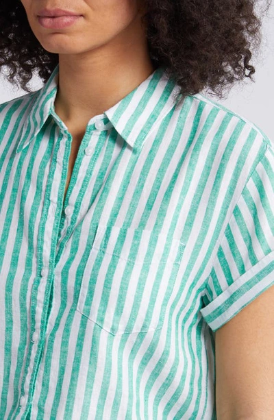 Shop Caslon Linen Blend Camp Shirt In Green Bright Katie Stripe