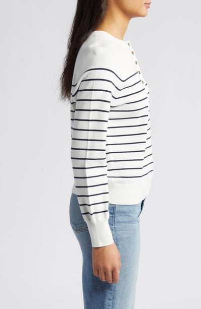 Shop Caslon (r) Stripe Henley Sweater In Ivory Navy Lucy Stripe