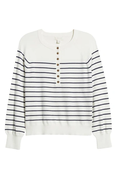 Shop Caslon (r) Stripe Henley Sweater In Ivory Navy Lucy Stripe