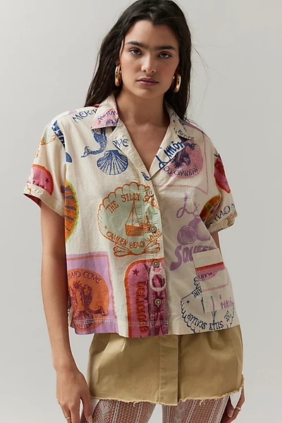 Shop Bdg Del Rey Souvenir Button-down Top In Neutral, Women's At Urban Outfitters