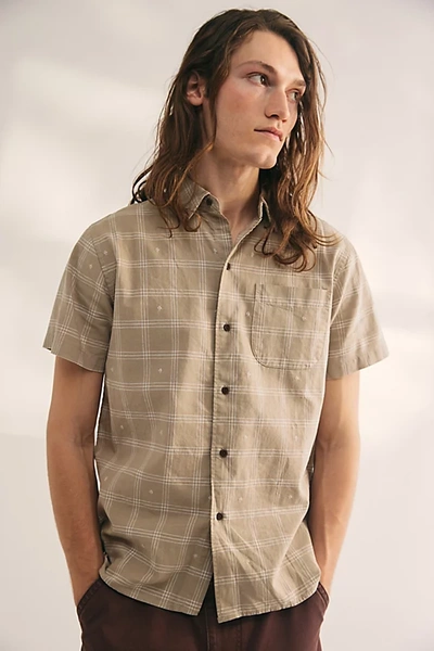 Shop Katin Cruz Embroidered Plaid Short Sleeve Button-down Shirt Top In Neutral, Men's At Urban Outfitters